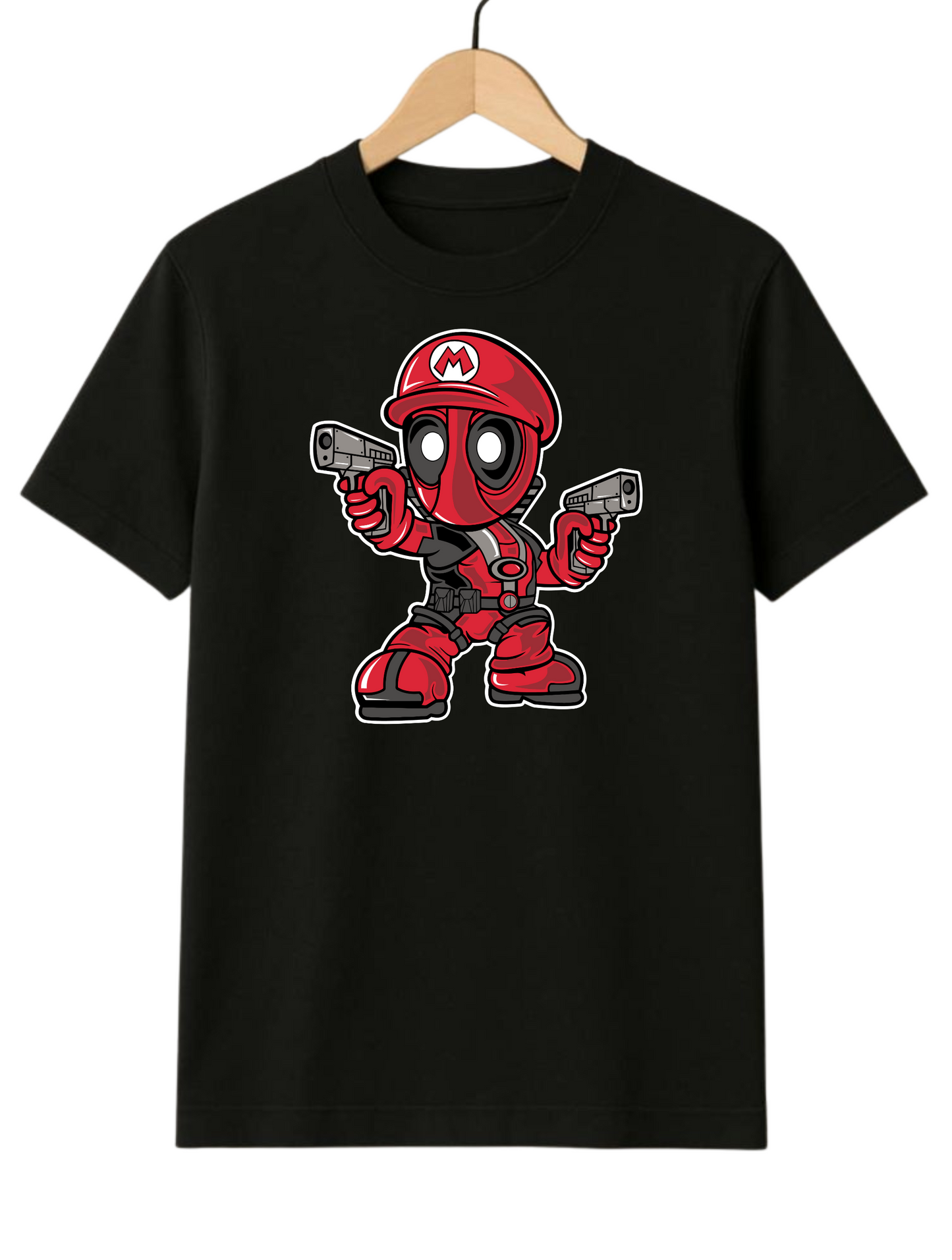 Deadpool In Mario Style Regular Fit Black T-shirt
