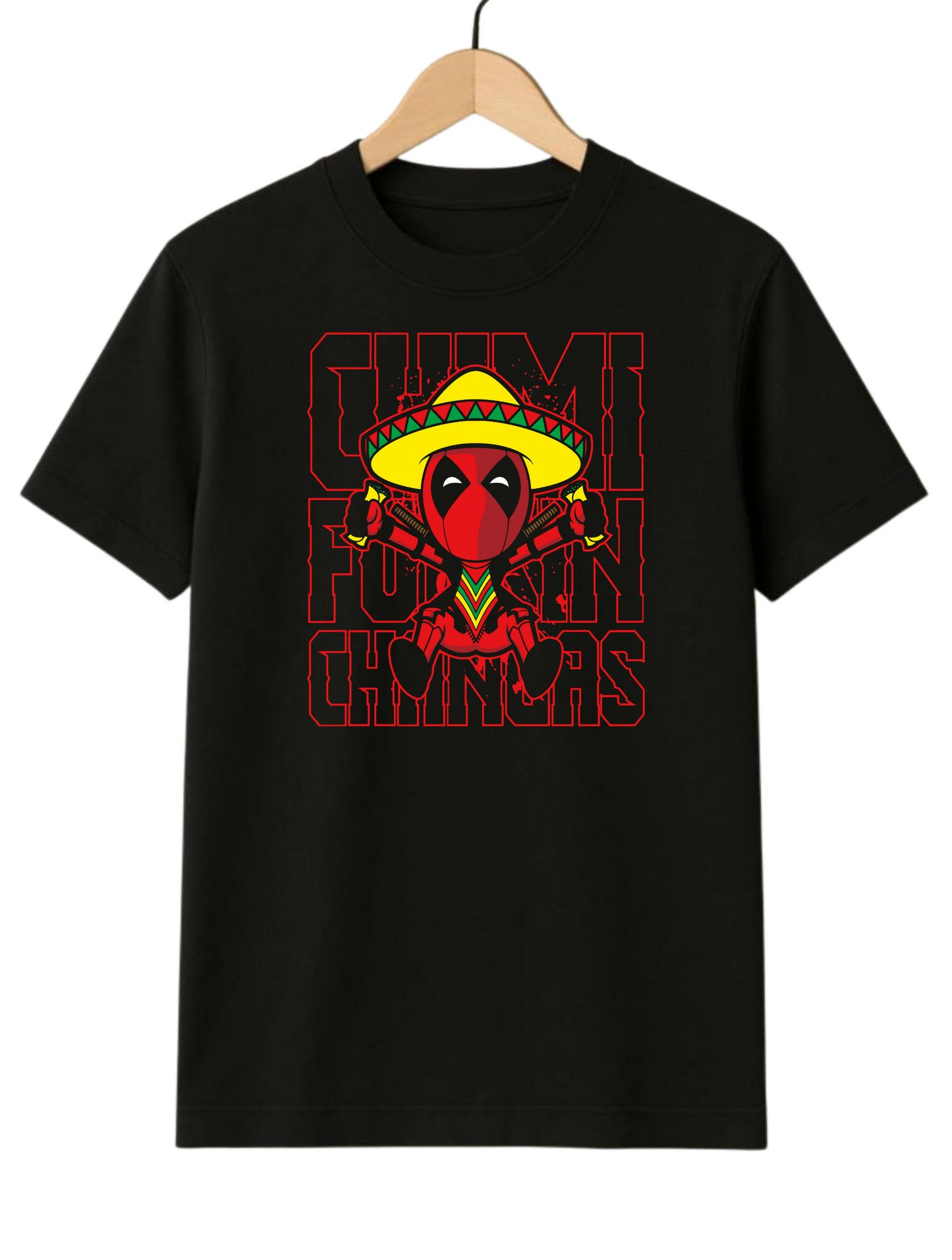 Deadpool In Mexican Hat Regular Fit Black T-shirt