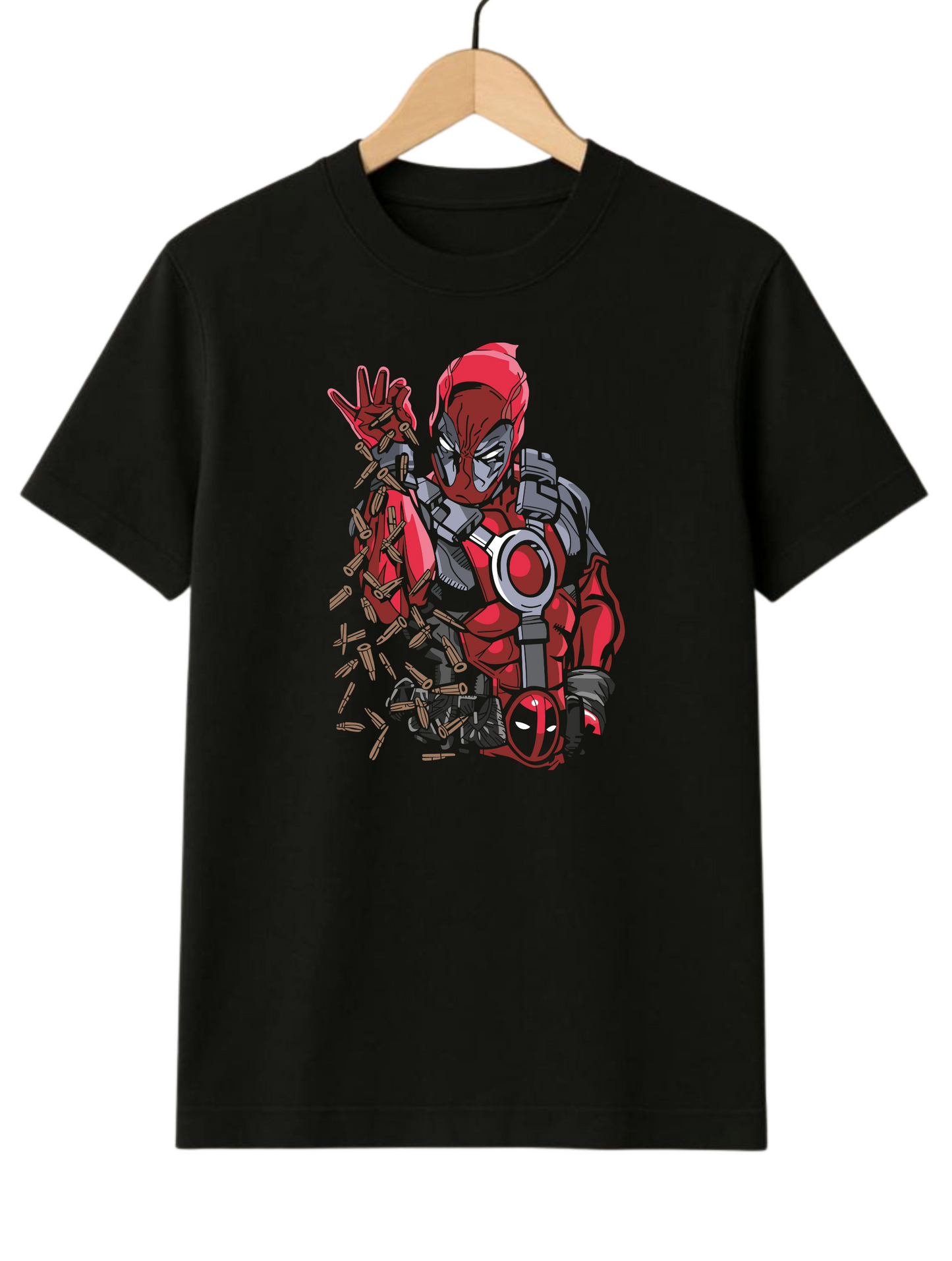 Deadpool With Bullets Regular Fit Black T-shirt