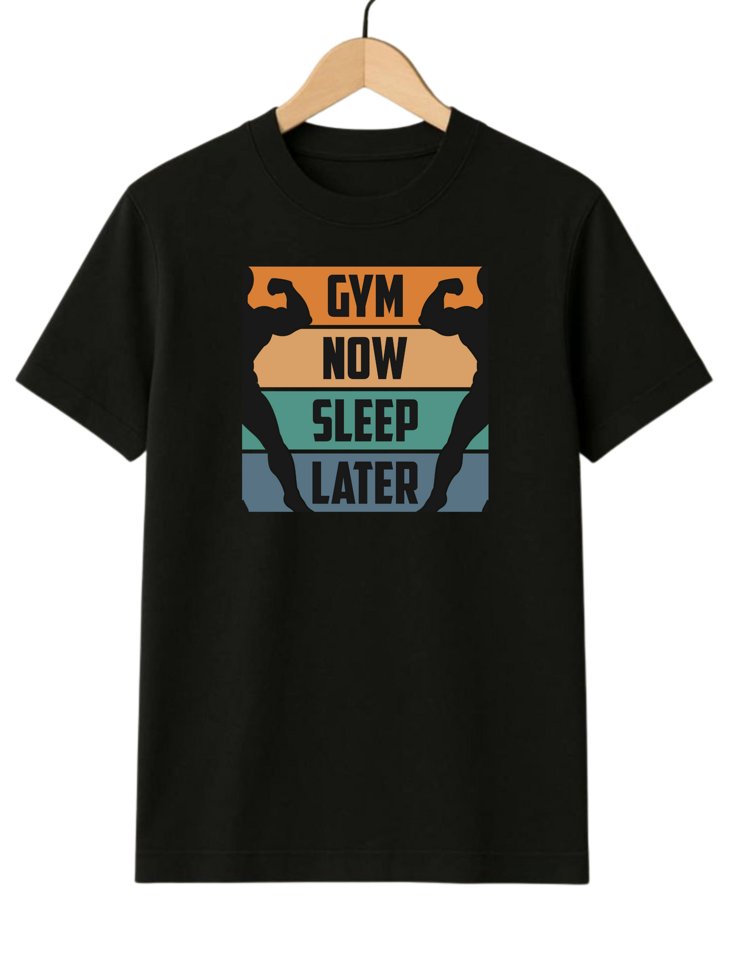 Gym Now Sleep Later Regular Fit Black T-shirt