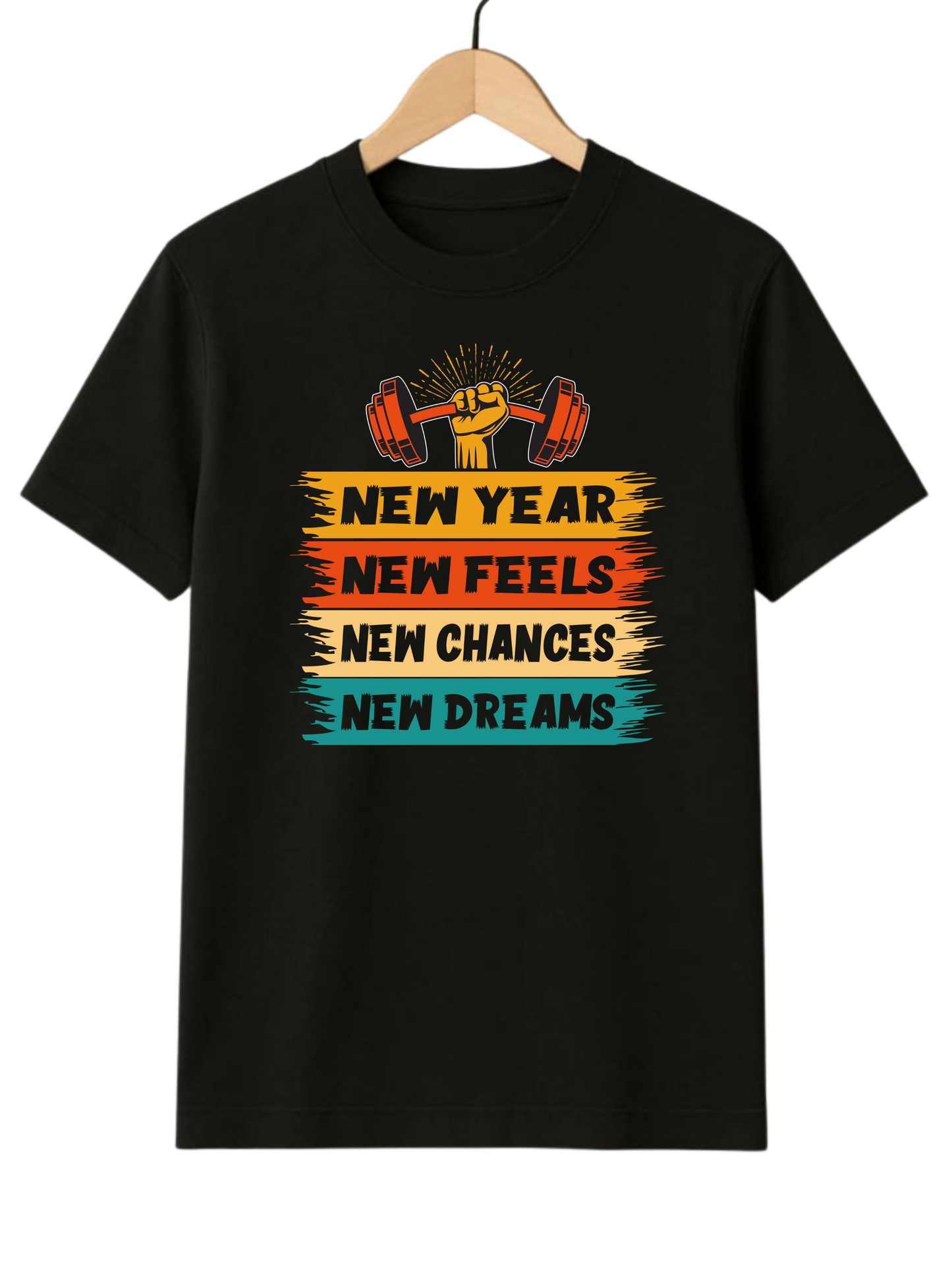 New Year New Feels Regular Fit Black T-shirt