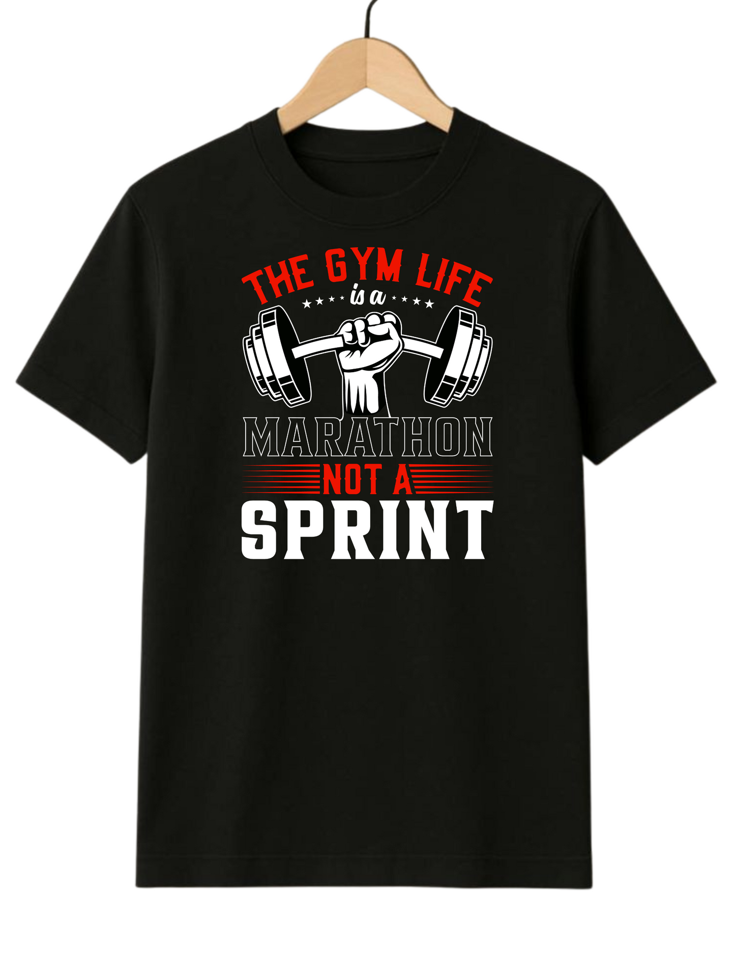 The Gym Life Is A Marathon Regular Fit Black T-shirt