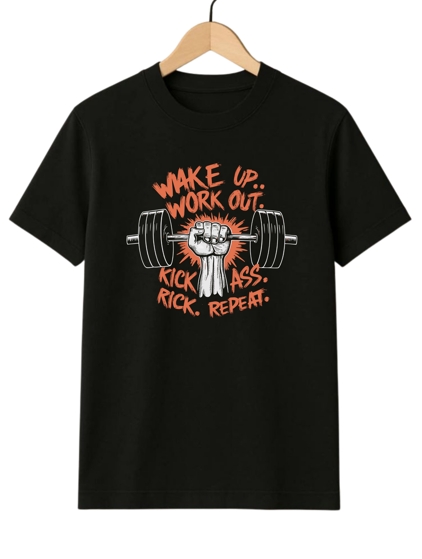 Wake Up Work Out Dumbbell Regular Fit Black T-shirt