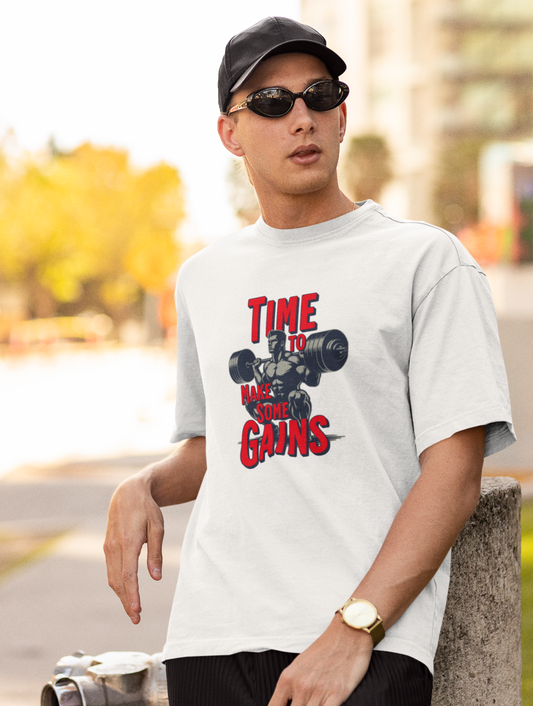 Time To Make Some Gains Regular Fit White T-shirt