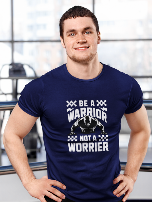 Be A Warrior Not A Worrier Regular Fit Navy Blue T-shirt