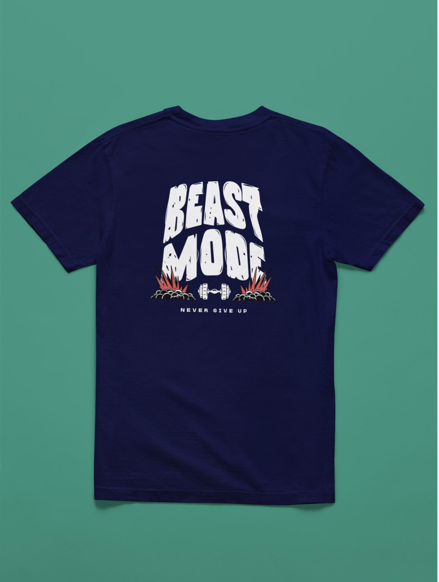 Beast Mode Never Giveup Regular Fit Navy Blue T-shirt