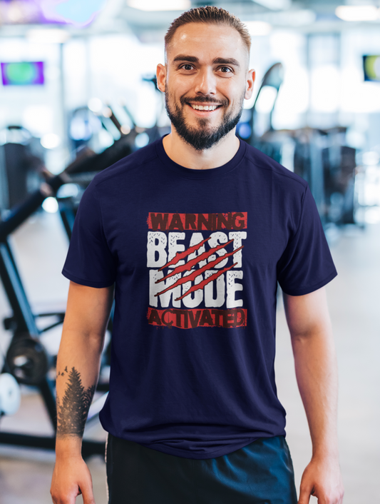 Beast Mode Activated Regular Fit Navy Blue T-shirt