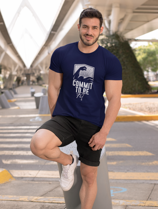 Commit To Be Fit Regular Fit Navy Blue T-shirt