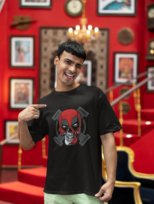 Deadpool Deadly Face Regular Fit Black T-shirt