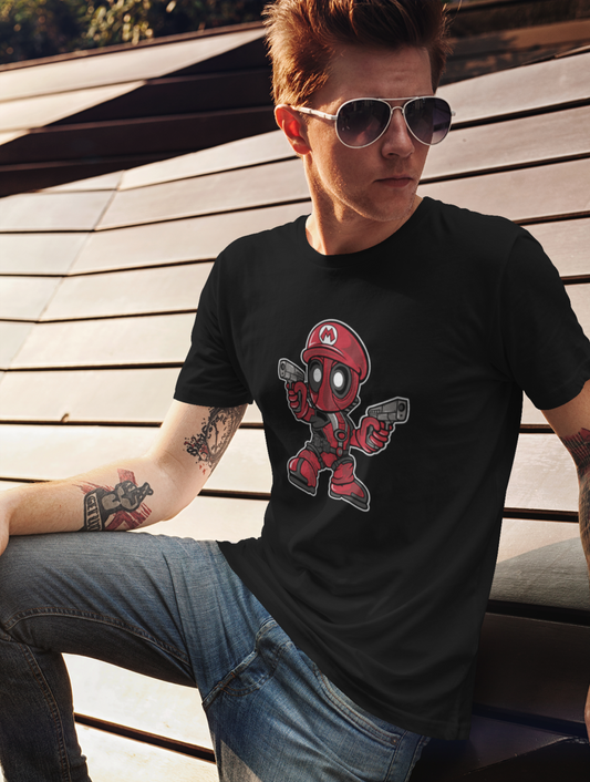 Deadpool In Mario Style Regular Fit Black T-shirt