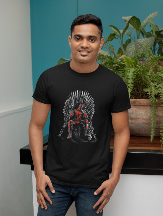 Deadpool On Throne Regular Fit Black T-shirt