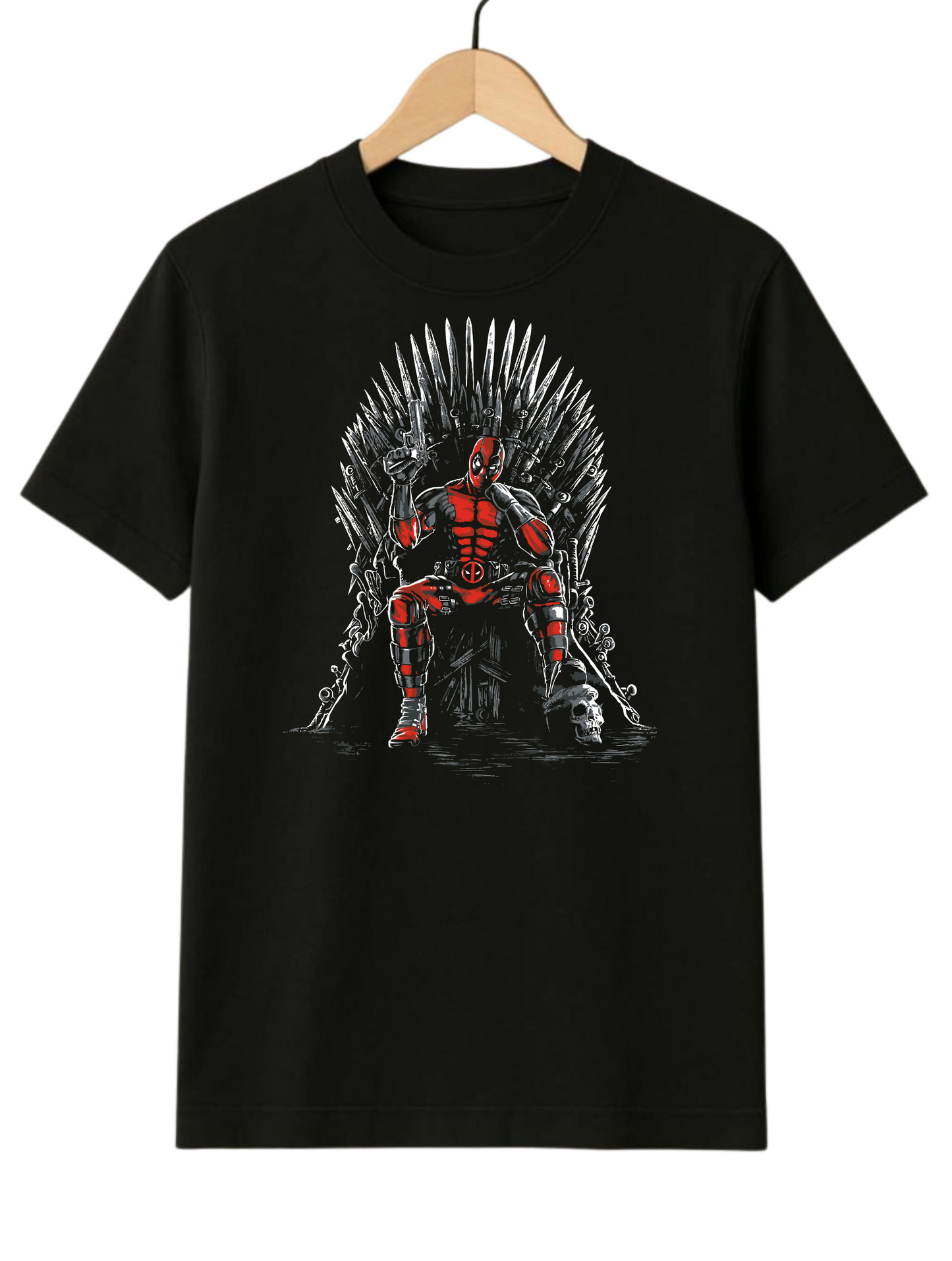 Deadpool On Throne Regular Fit Black T-shirt