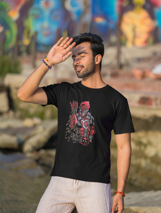 Deadpool With Bullets Regular Fit Black T-shirt