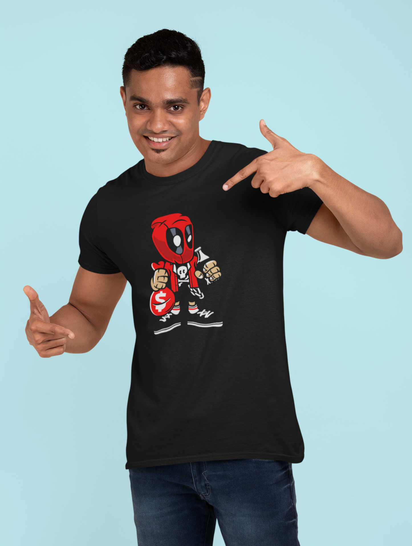 Deadpool With Money Regular Fit Black T-shirt