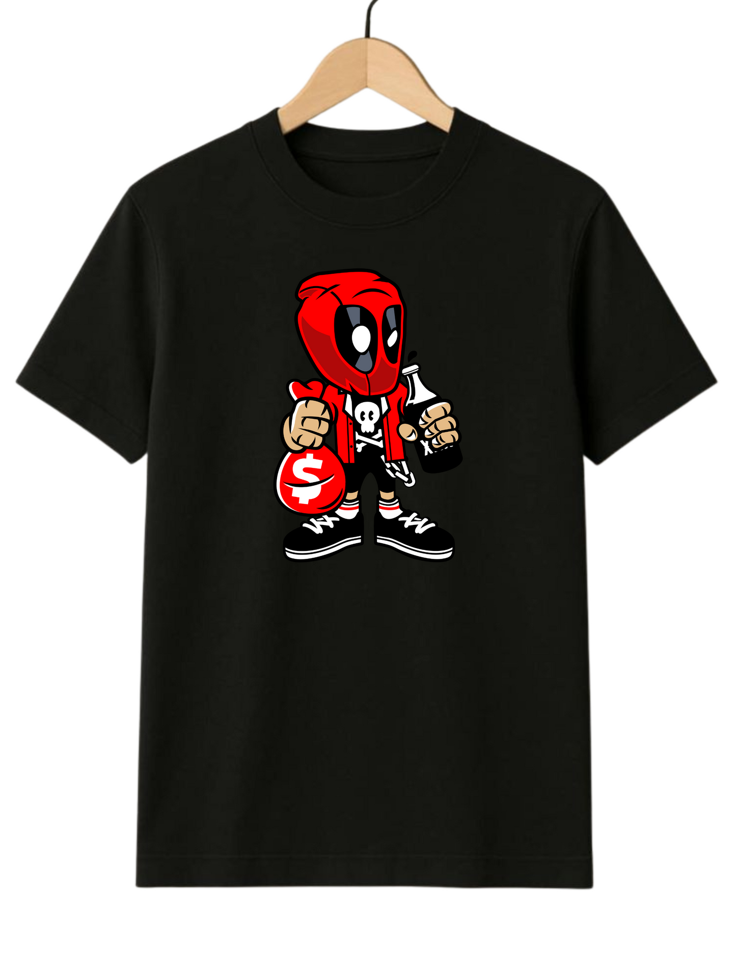 Deadpool With Money Regular Fit Black T-shirt