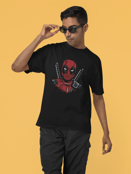Deadpool With Swords Regular Fit Black T-shirt