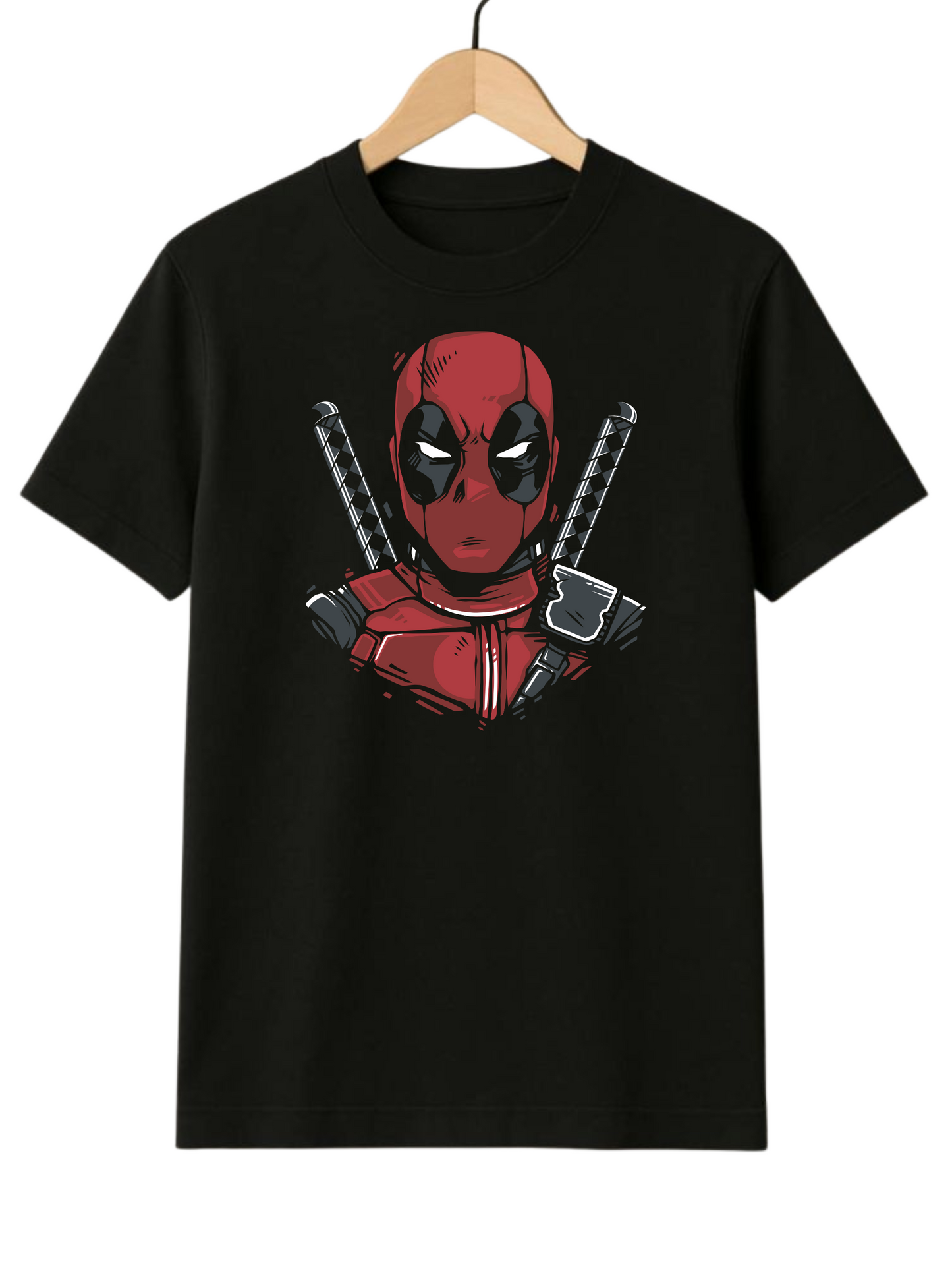 Deadpool With Swords Regular Fit Black T-shirt
