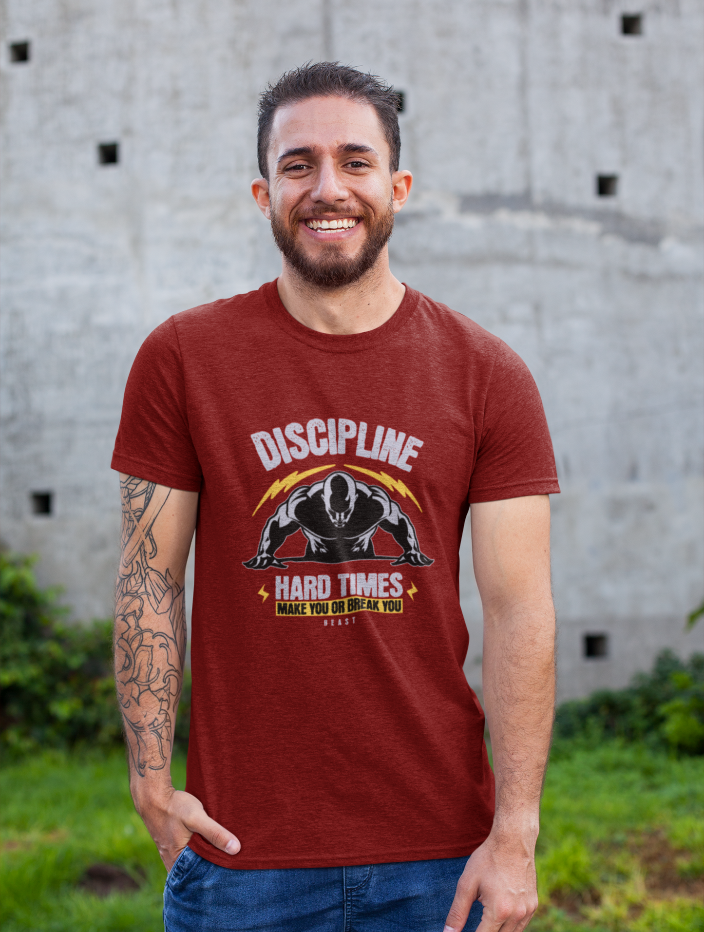Discipline Gym Motivational Regular Fit Maroon T-shirt
