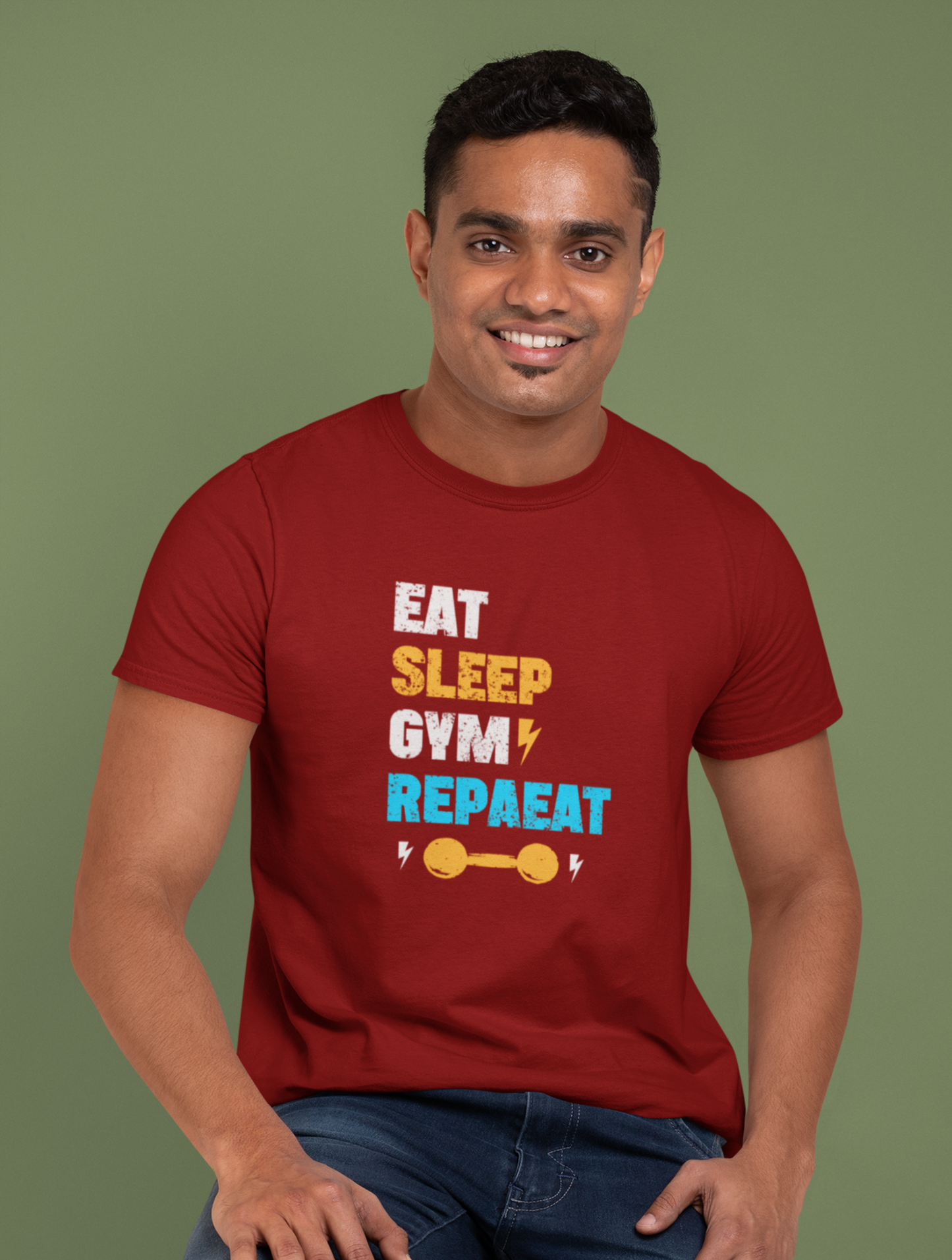 Eat Sleep Gym Repeat Gym Regular Fit Maroon T-shirt