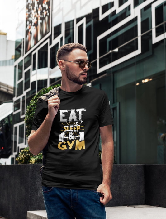 Eat Sleep & Gym Regular Fit Black T-shirt