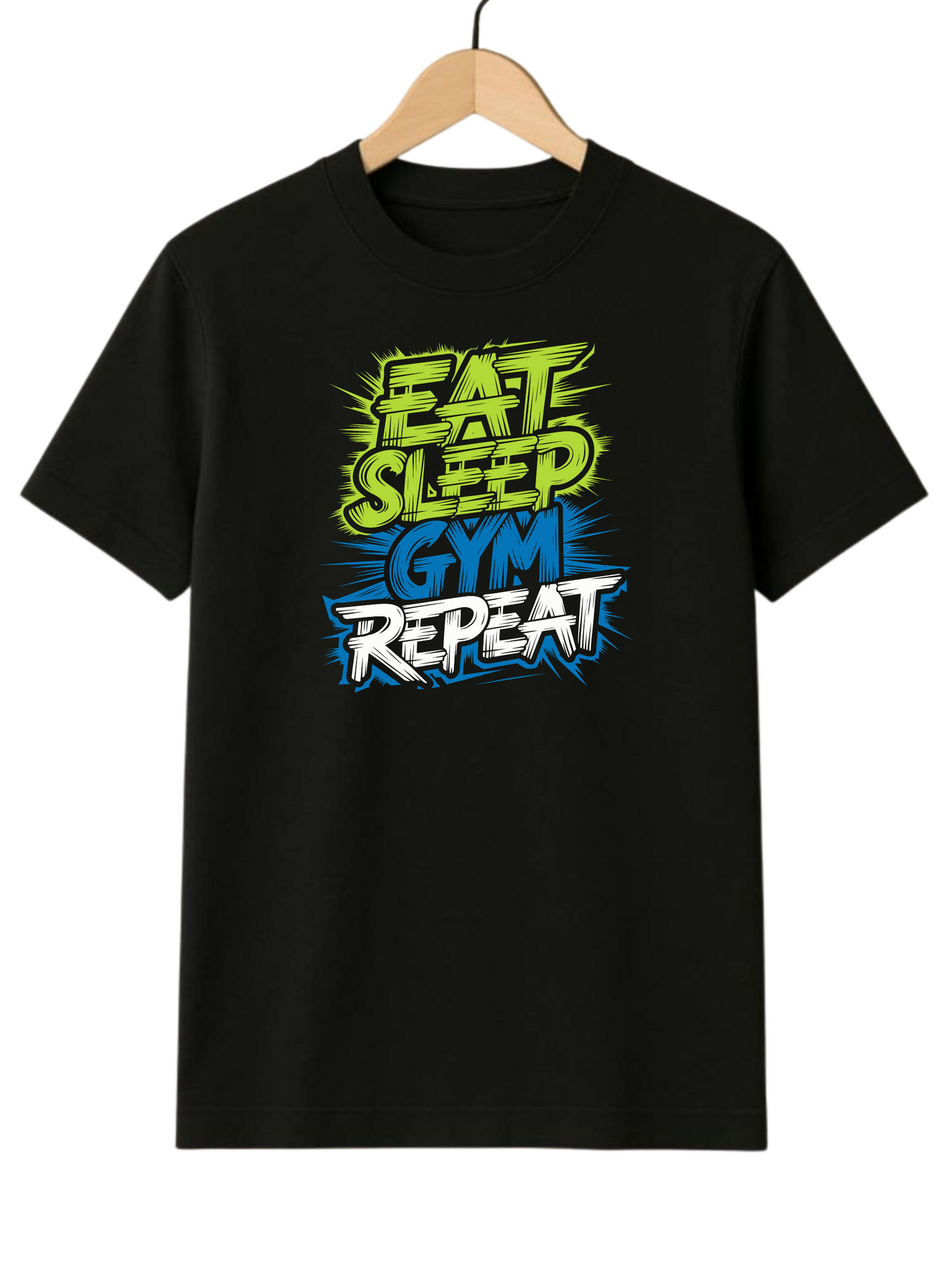 Eat Sleep Gym Repeat Regular Fit Black T-shirt