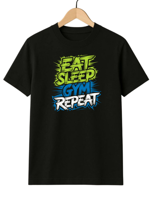 Eat Sleep Gym Repeat Regular Fit Black T-shirt