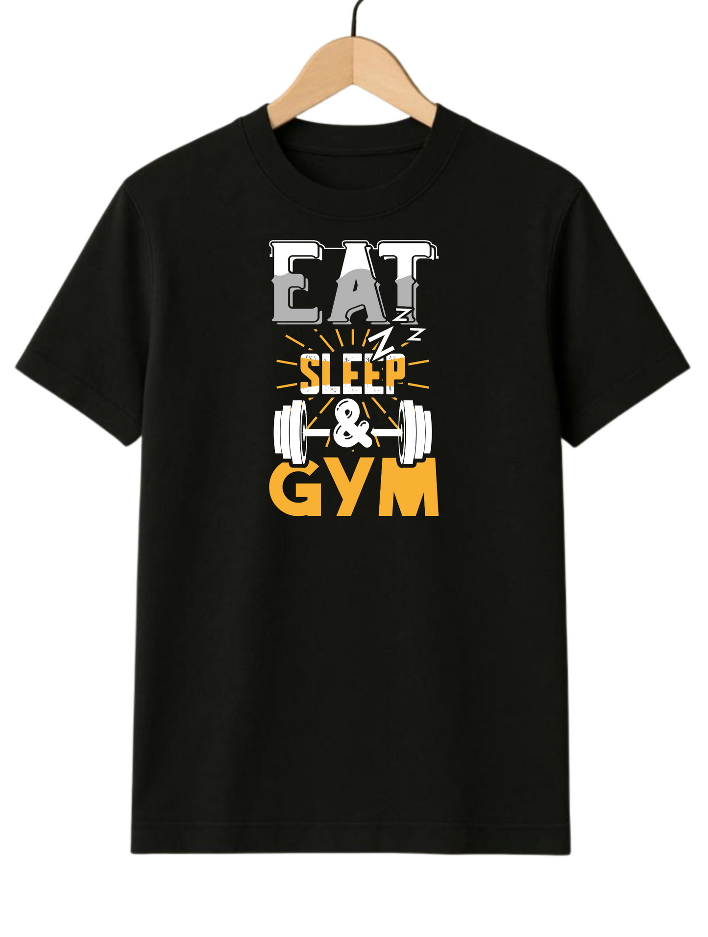 Eat Sleep & Gym Regular Fit Black T-shirt