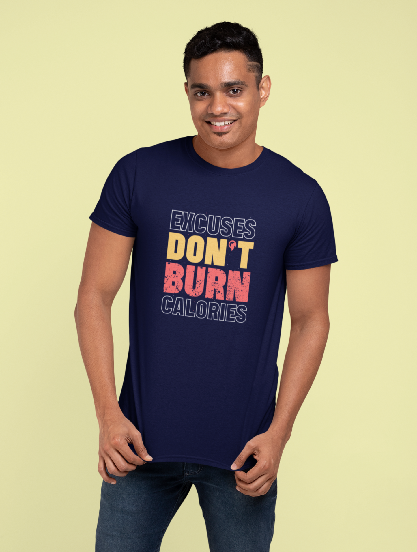 Excuses Don't Build Calories Regular Fit Navy Blue T-shirt