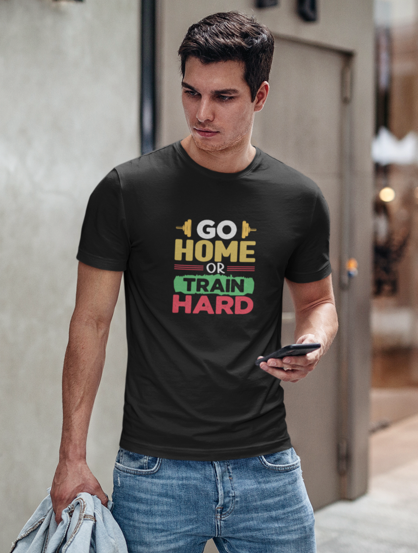 Go Home Or Train Hard Regular Fit Black T-shirt