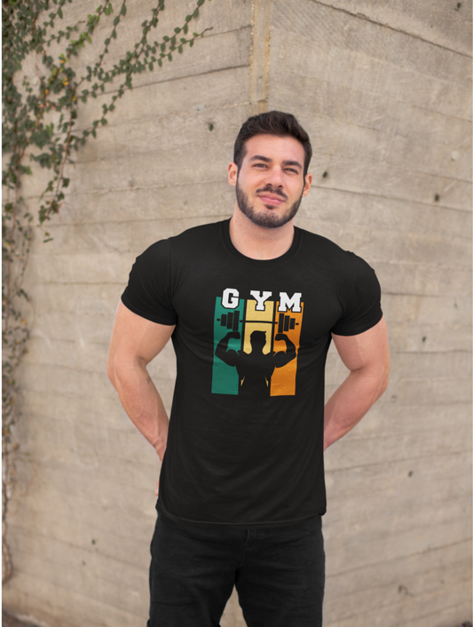 Gym Dumbbell Regular Size Fit Black T-shirt