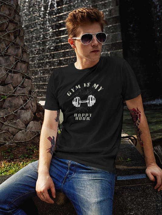 Gym Is My Happy Hour Black Regular Fit T-shirt