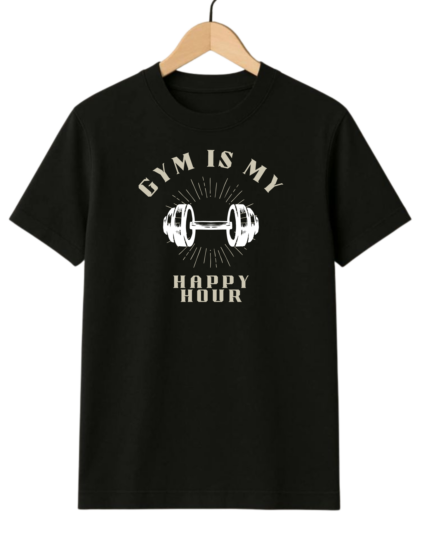 Gym Is My Happy Hour Black Regular Fit T-shirt