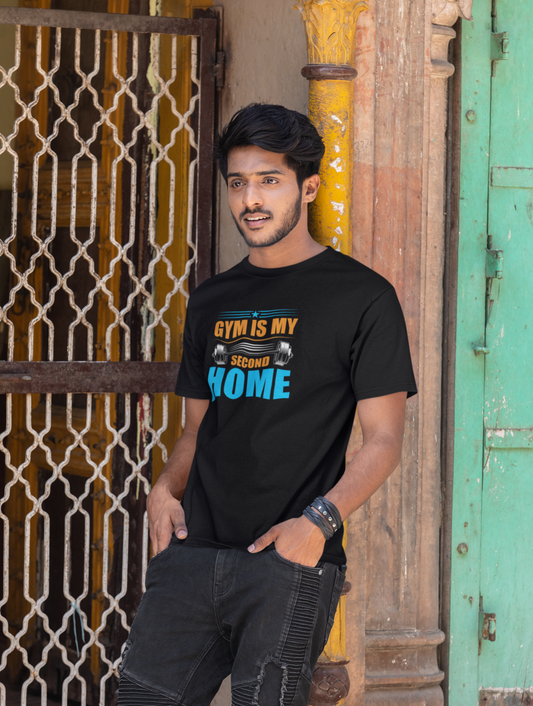 Gym Is My Second Home Regular Fit Black T-shirt