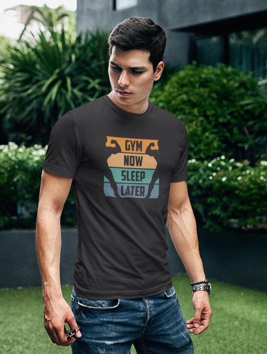 Gym Now Sleep Later Regular Fit Black T-shirt