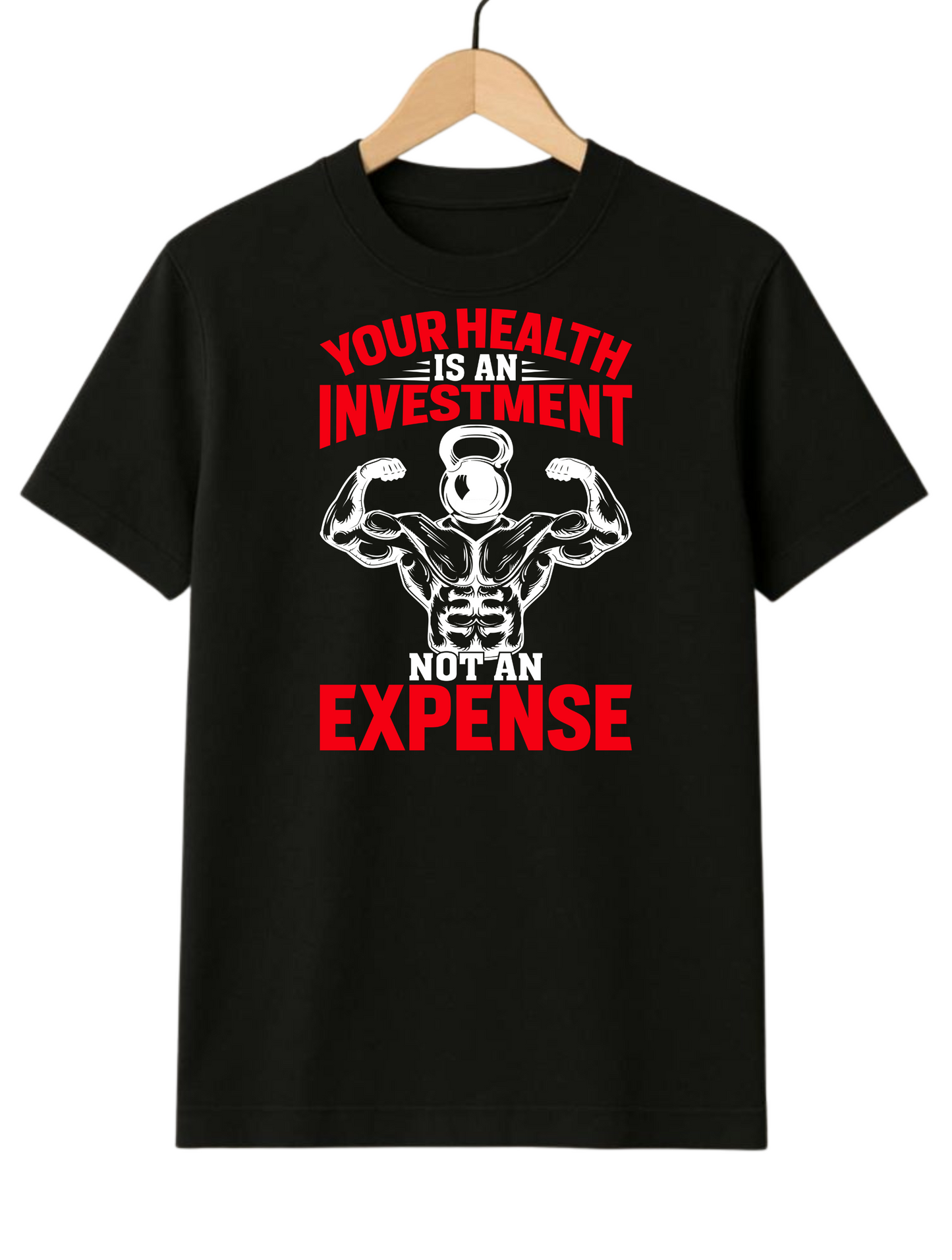 Health Is An Investment Regular Fit Black T-shirt