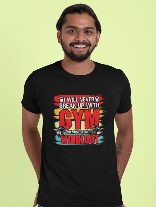 I Will Never Breakup With The Gym Regular Fit Black T-shirt