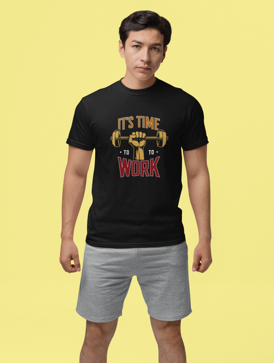It's Time To Work Regular Fit Black T-shirt
