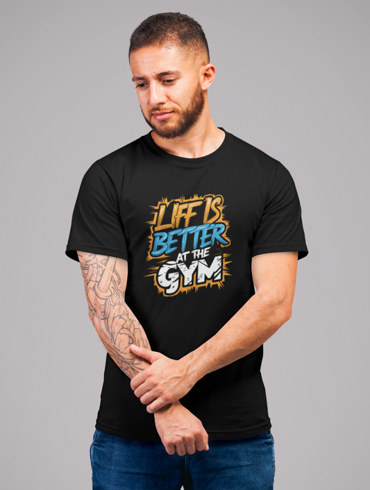 Life Is Better At The Gym Black Regular Fit T-shirt