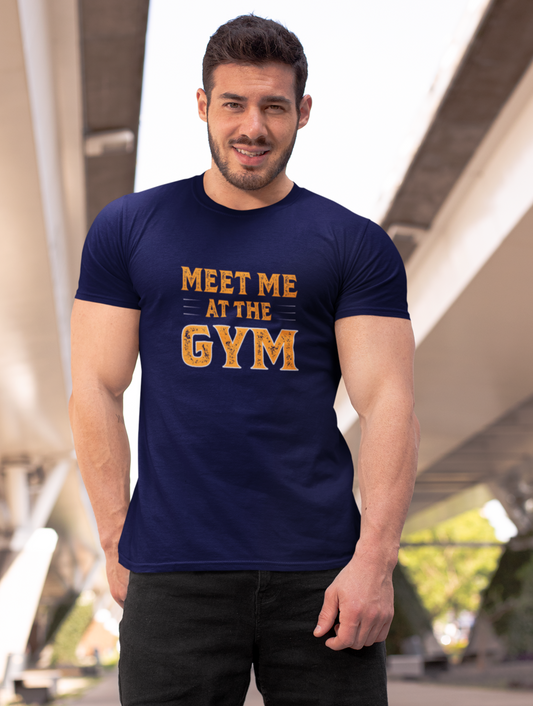 Meet Me At The Gym Regular Motivational Fit Navy Blue T-shirt