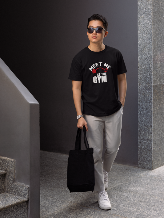 Meet Me At The Gym Regular Fit  Black T-shirt