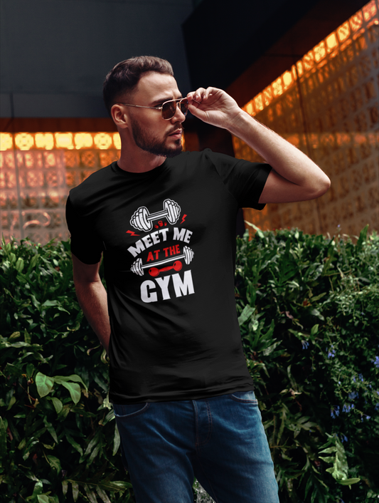 Meet U At The Gym Regular Fit Black T-shirt