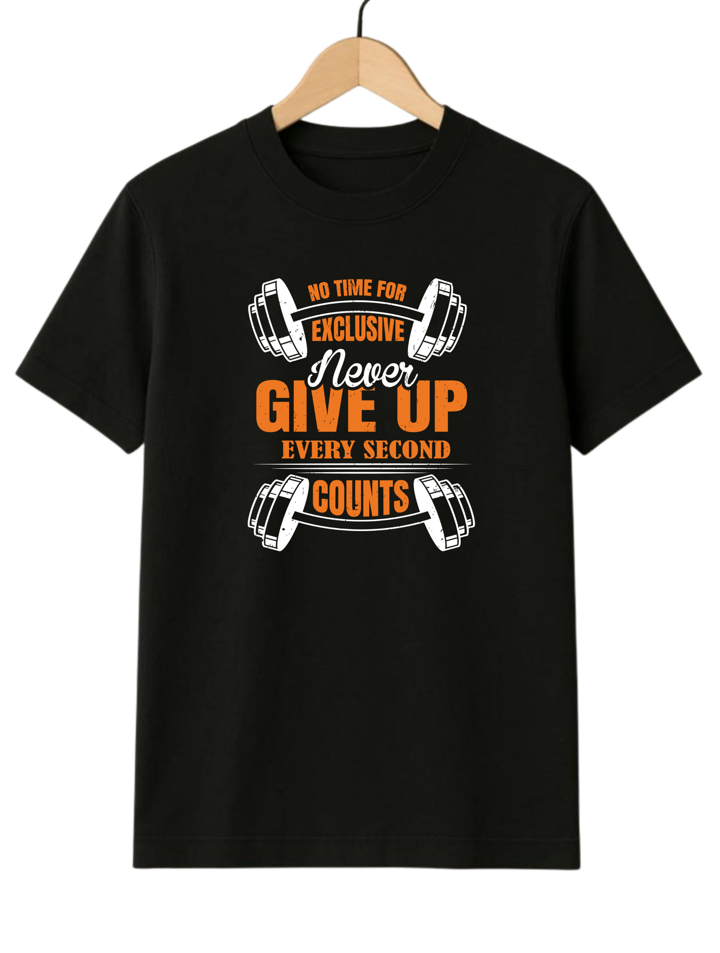 Never Give Up Every Second Counts Regular Fit Black T-shirt