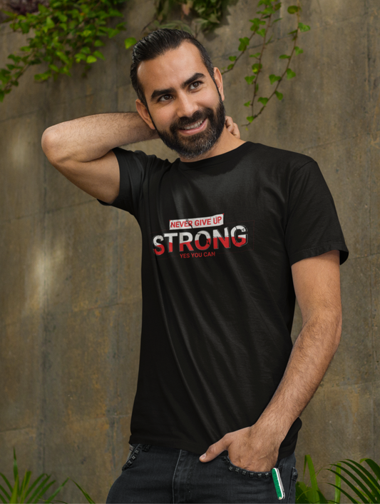 Never Give Up Gym Motivational Regular Black T-shirt