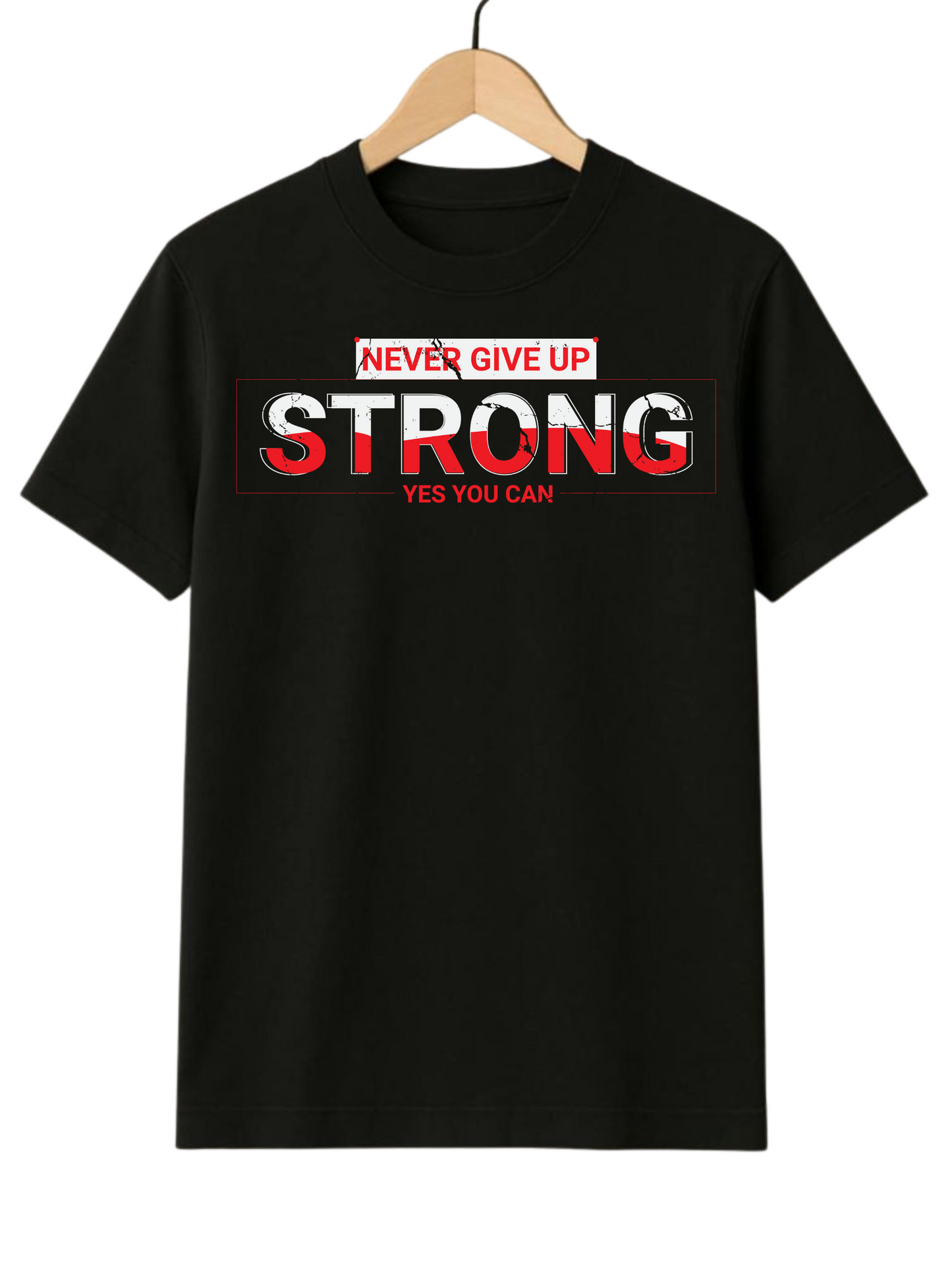 Never Give Up Gym Motivational Regular Black T-shirt