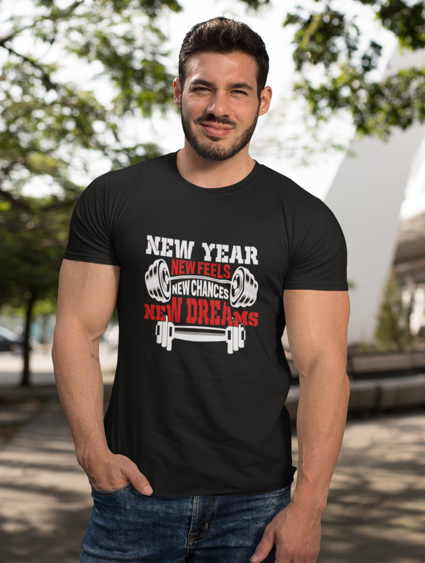 New Year New Feels Motivational Regular Fit Black T-shirt