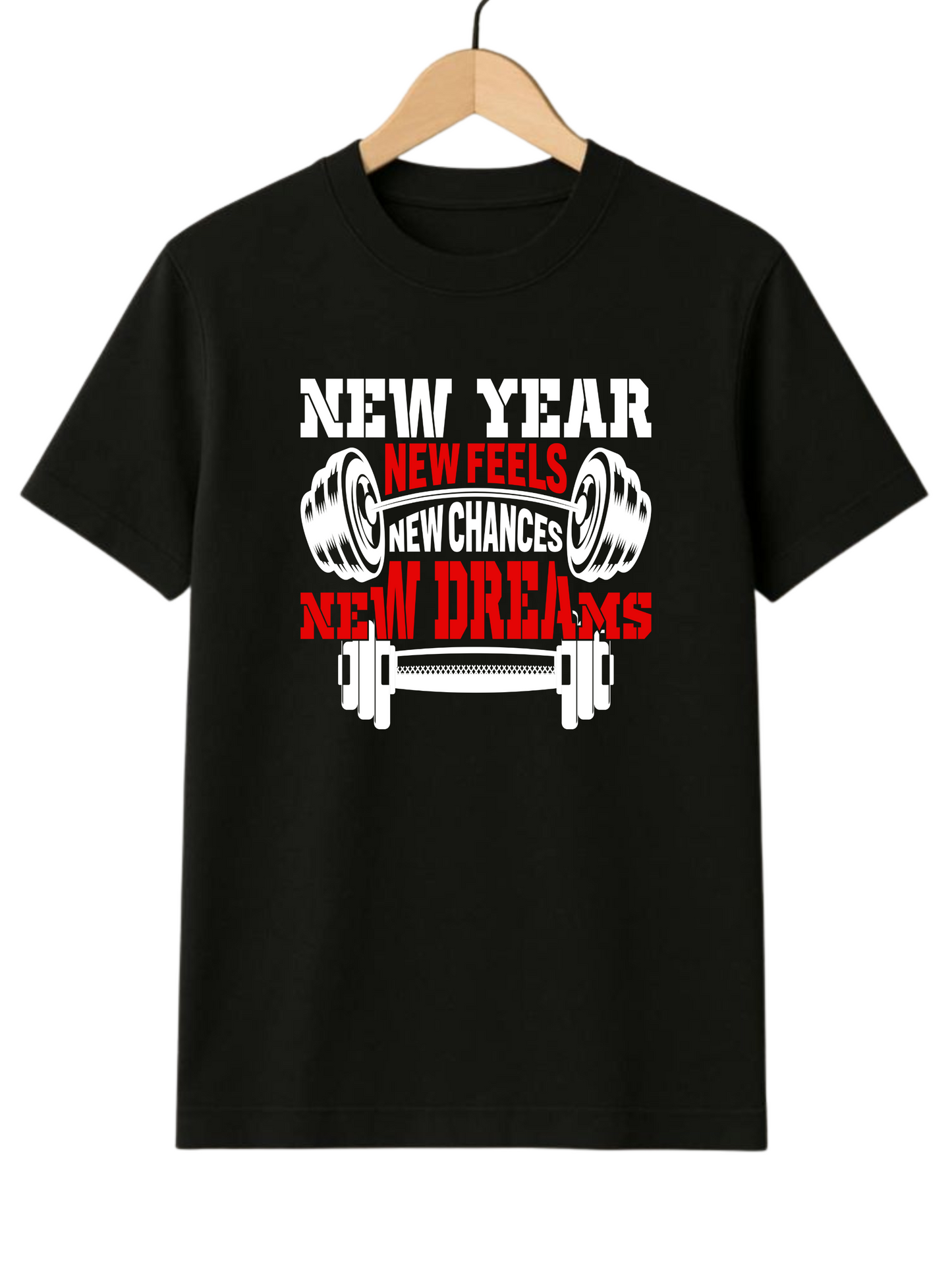 New Year New Feels Motivational Regular Fit Black T-shirt