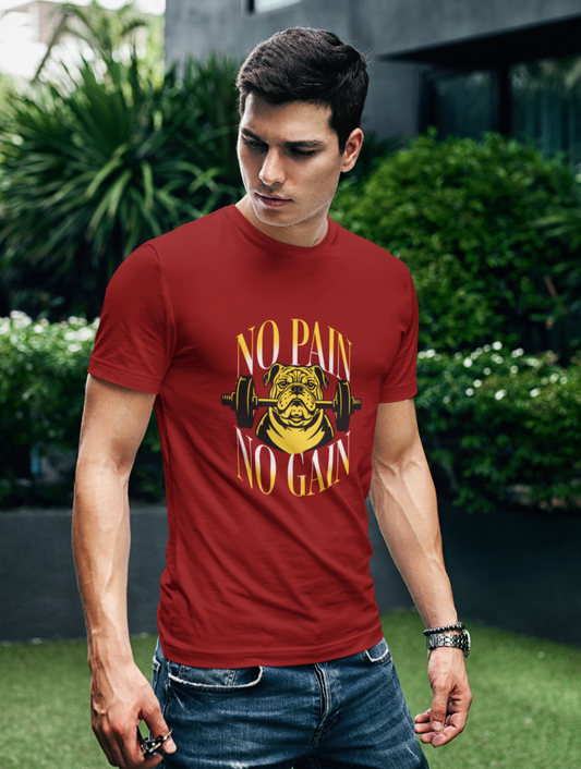 No Pain No Gain Gym Motivational Regular Fit Maroon T-shirt