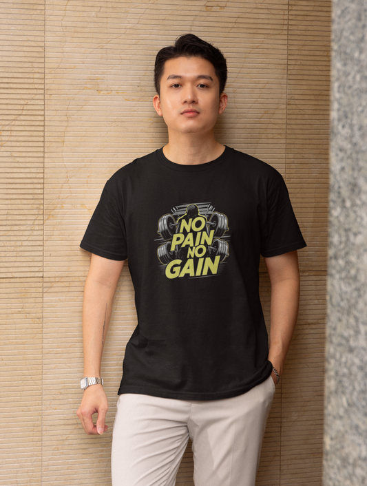 No Pain No Gain Dumbbell Gym Regular Fit Black T-shirt
