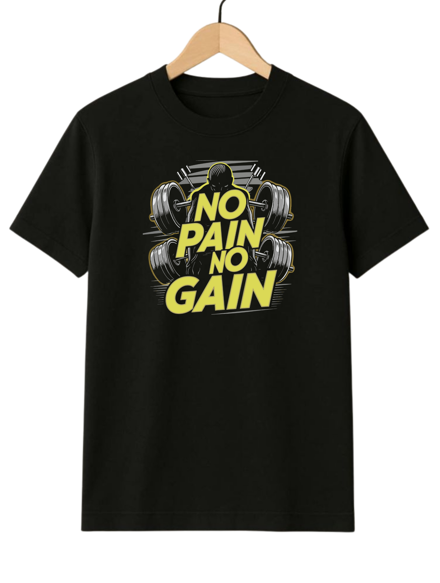No Pain No Gain Dumbbell Gym Regular Fit Black T-shirt