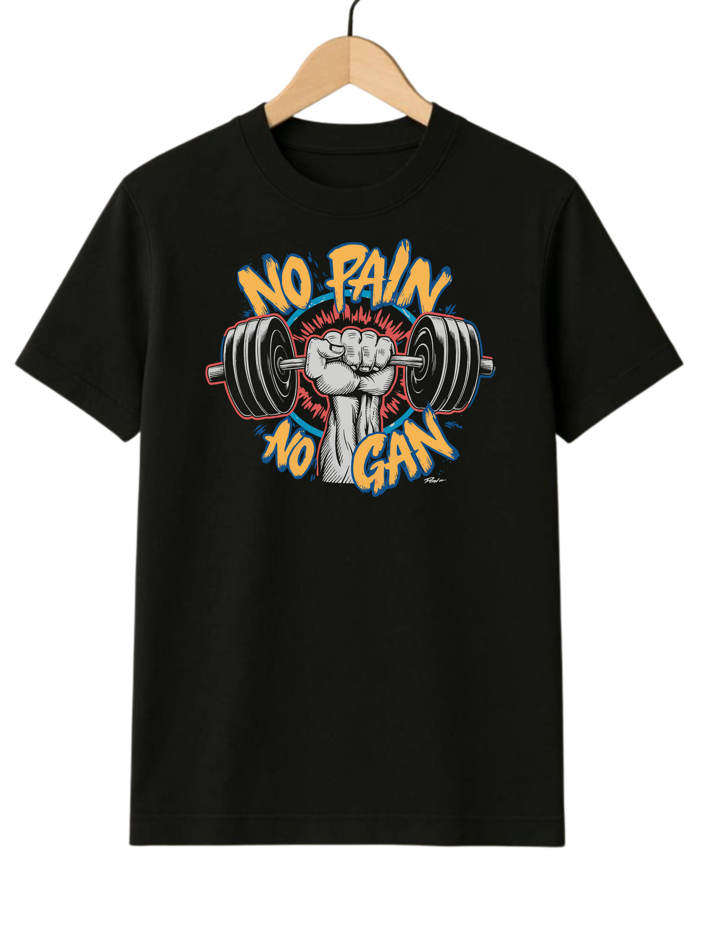 No Pain No Gain Dumbbell Regular Fit Black T-shirt